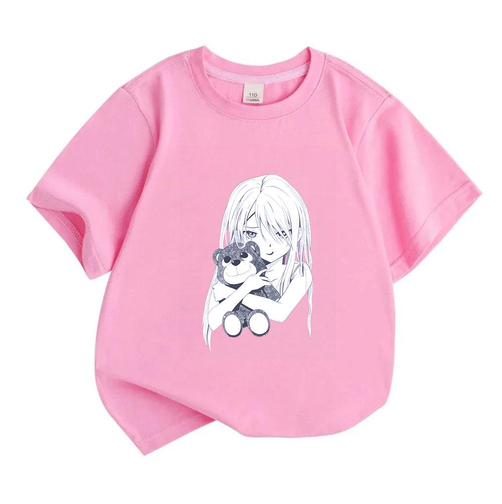 Kids Boys Girls Crew Neck Short Sleeve 100% Cotton T-Shirt, Anime Girl Hug Smiling Teddy Bear Pattern Casual Soft Breathable Summer Tee Tops for Child