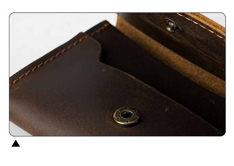 Men's Crazy Horse Leather Card Holder & Wallet - Genuine Dark Buckle, Multi-functional, Bi-fold, First Layer Cowhide
