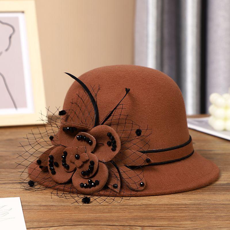 

Женская новая осенне-зимняя шляпа-цилиндр из жемчужной шерсти, британская ретро-шляпа-котелок, теплая шляпа ONE SIZE