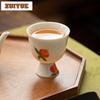 2pc/lot Hand-painted Peach High Foot Teacup Elegant Tea Bowl Jug Tea-tasting Fragrance Cup Chazhan Master Cups Tea Items 70ml
