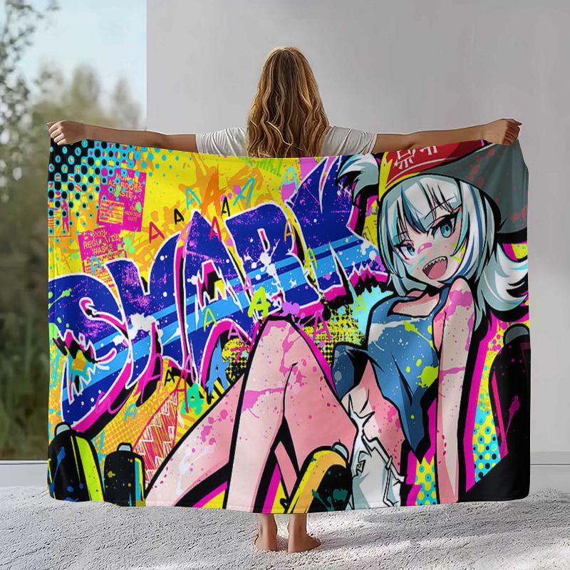 Gawr Gura Hololive English Cute Cartoon Flannel Blanket,Ultra Soft Warm Plush Throw for Home Bedroom Bed Sofa Cover Picnic gift