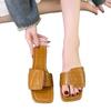 Summer new square head flat bottom one word casual beach cool slippers women