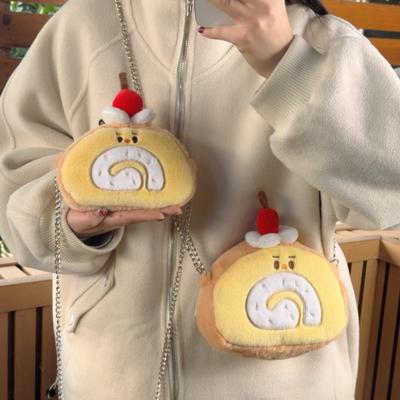 Cake Shape Plush Crossbody Bag Soft Cartoon Shoulder Bag Versatile Swiss Roll Coin Purse  Gift