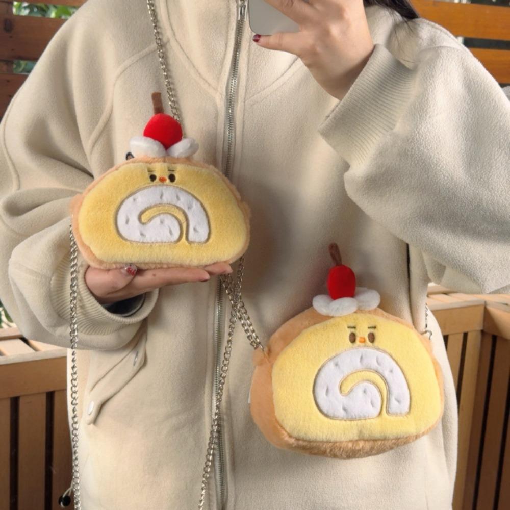 Cake Shape Swiss Roll Coin Purse Cute Cartoon Shoulder Bag Versatile Plush Crossbody Bag Gift