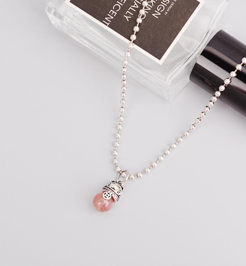 Клубничный Кристалл Кот Удачи Ожерелье Женский Тренд Круглая Бусина Цепочка Студентка Девушка Котенка Подвеска Украшение Мода