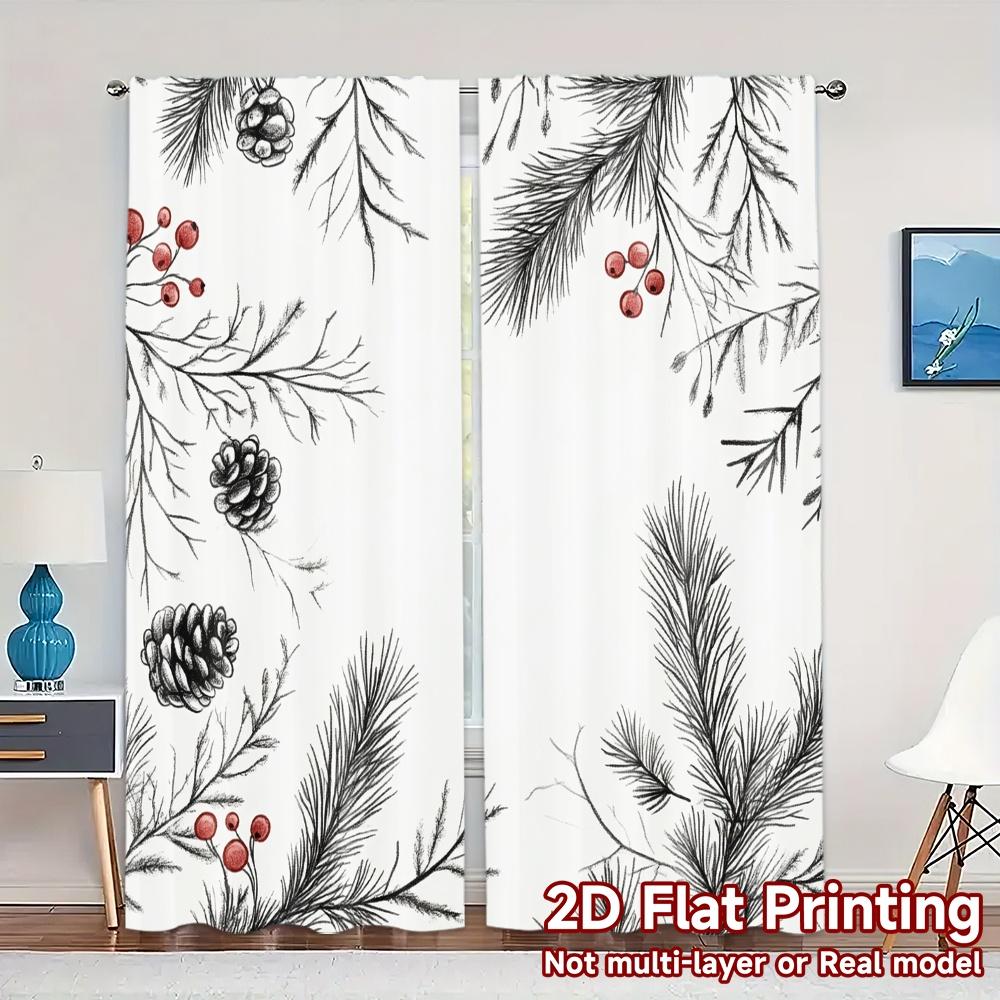 

2pcs,Curtains Christmas Pine Berry Branches (2) Modern Curtains Machine Washable Fabric Curtains Outdoor Decorations Perfect for 52.50×116.00 CM 2pcs