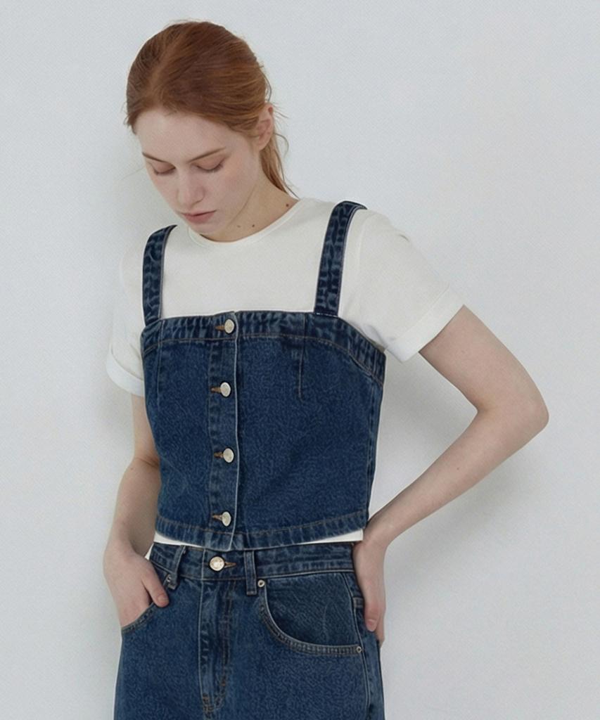 NON AND NON Four-Button Crop Denim Bustier_N6Sts0375