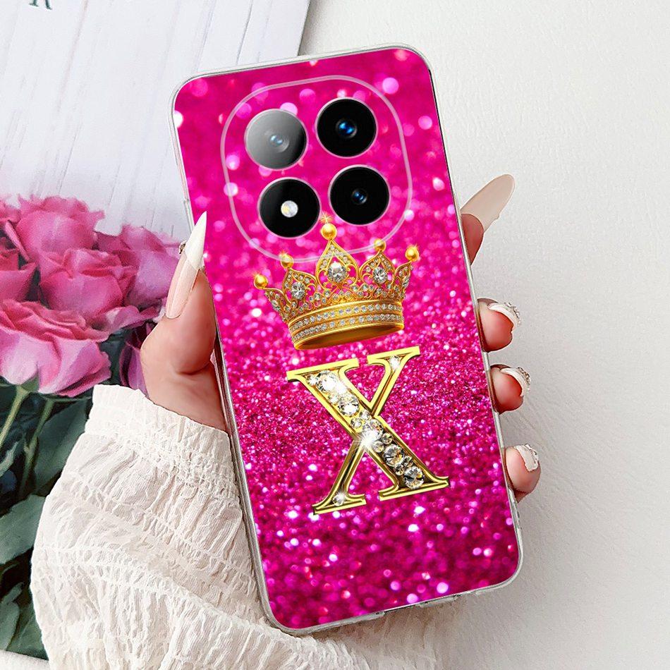 For Xiaomi Redmi Note 14 Pro Plus Fashion Crown Initial Letter Phone Case For Redmi Note14 4G 5G Note 14Pro Soft Silicone Cases