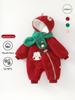 Red Fleece-Lined Quilted Baby Romper: Thick Winter New Year Outfit