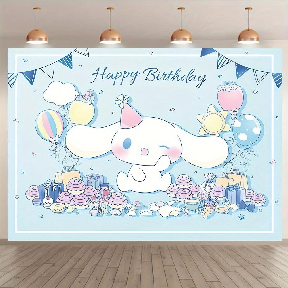 1pc Sanrio Cinnamoroll Blue Birthday Tapestry Polyester 2D Print Wall Hanging for Kids Bedroom Party Decor Gift