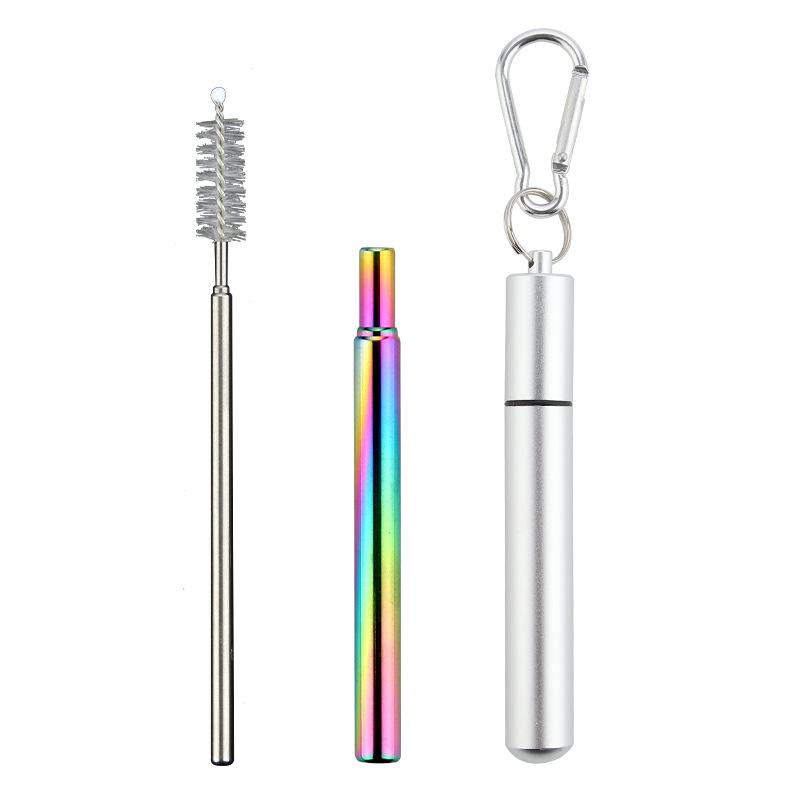 Reusable Telescopic Straw 304 Stainless Steel Metal Straw With Cleaning Brush Portable Drinking Straw Set For Travel With Case