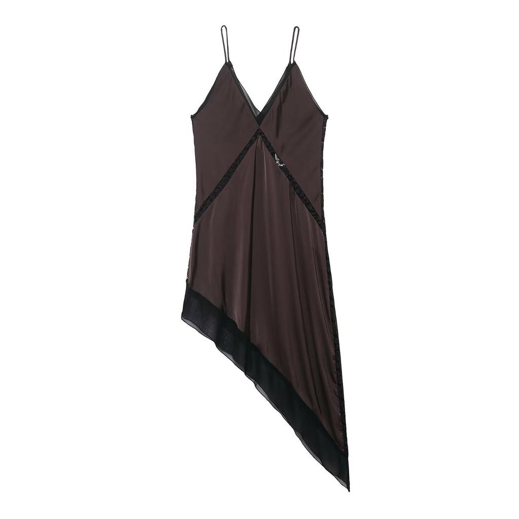 European & American Style Women's Satin V-Neck Spaghetti Strap Midi Dress 2025 - Sexy Fashion for Hot Girls