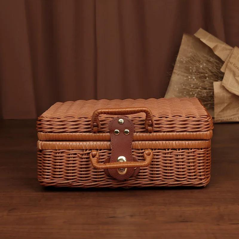 1Pcs Portable PP Rattan Baskets Picnic Storage Basket Retro Wicker Suitcase Woven Hand Gift Box Sundries Cosmetic Organizer Boxs 3479₽
