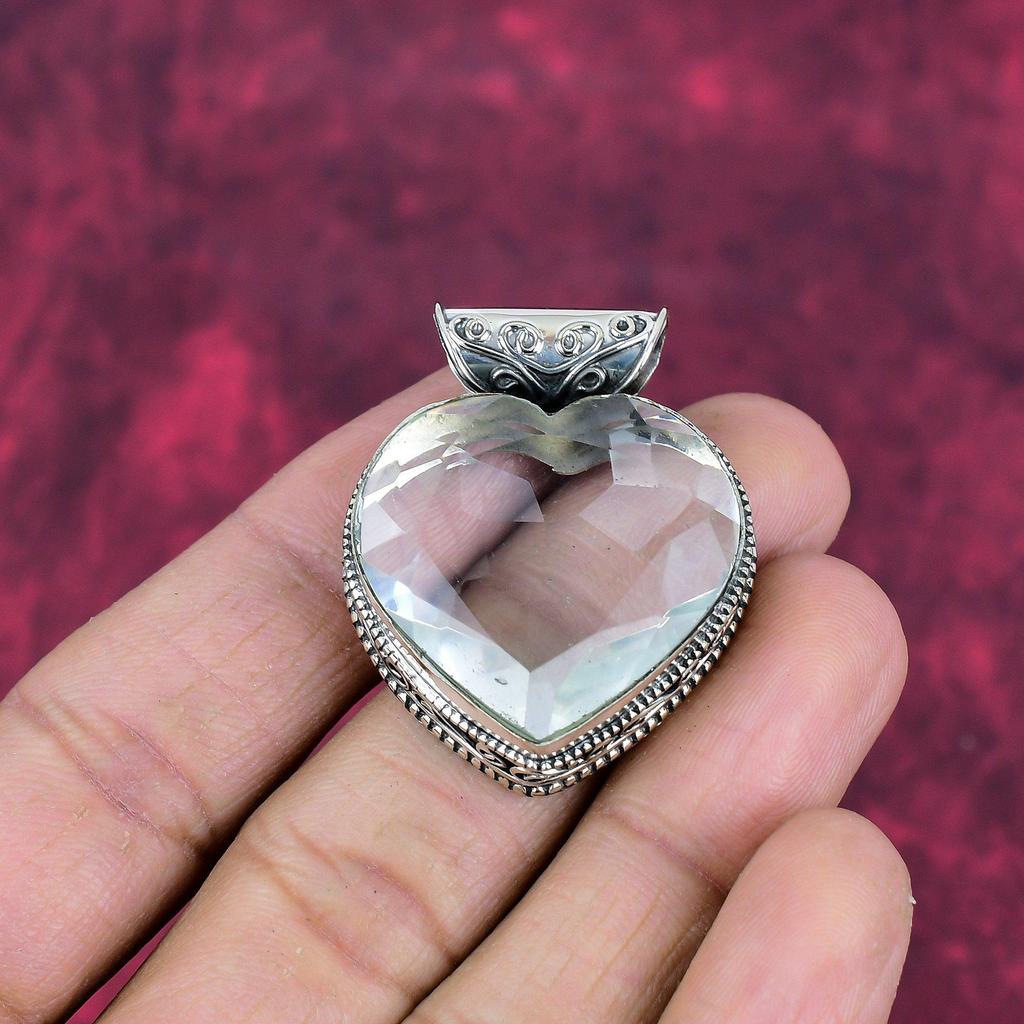 White Topaz Gemstone Pendant, 925 Solid Sterling Silver Antique Pendant, Handmade Jewelry Anniversary, Gift For Mom