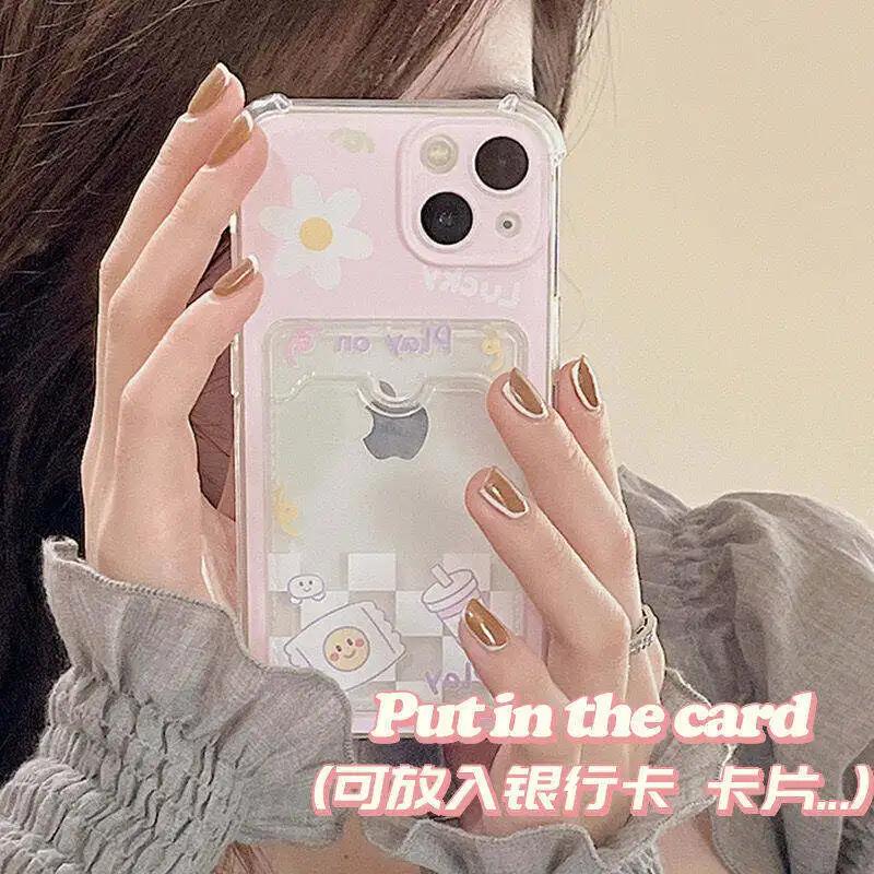 Smile Daisy Flower Case For Iphone 16 Pro Max 11 12 13 14 15 Pro Max 16 Plus X XS XR XS Wallet Card Holder Slot Bag Clear Cover