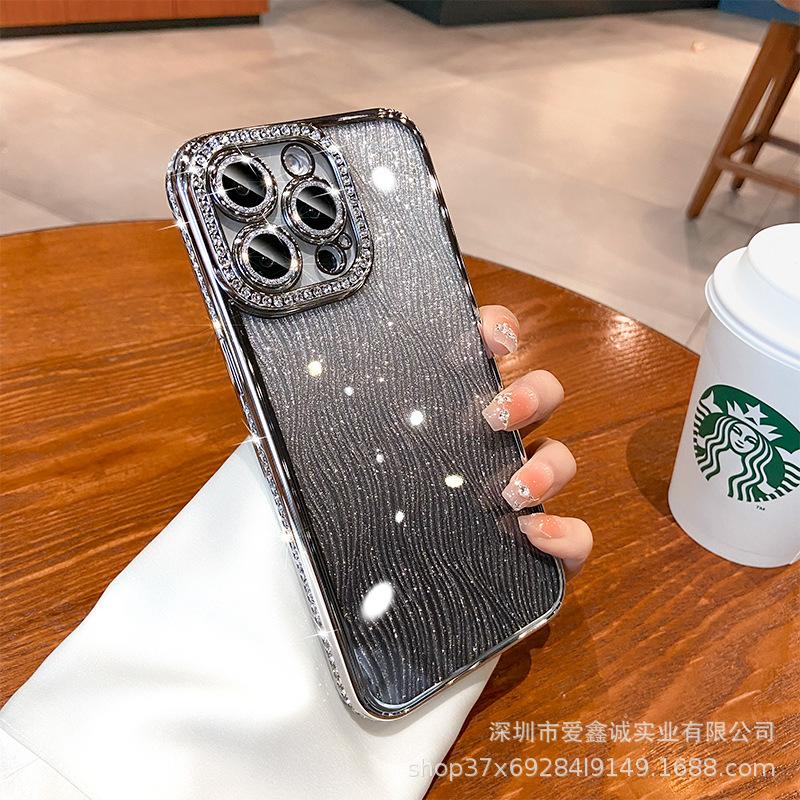 High-end luxury rhinestone glitter lens film is suitable for Apple 16promax mobile phone case iphone14 all-inclusive anti-15.