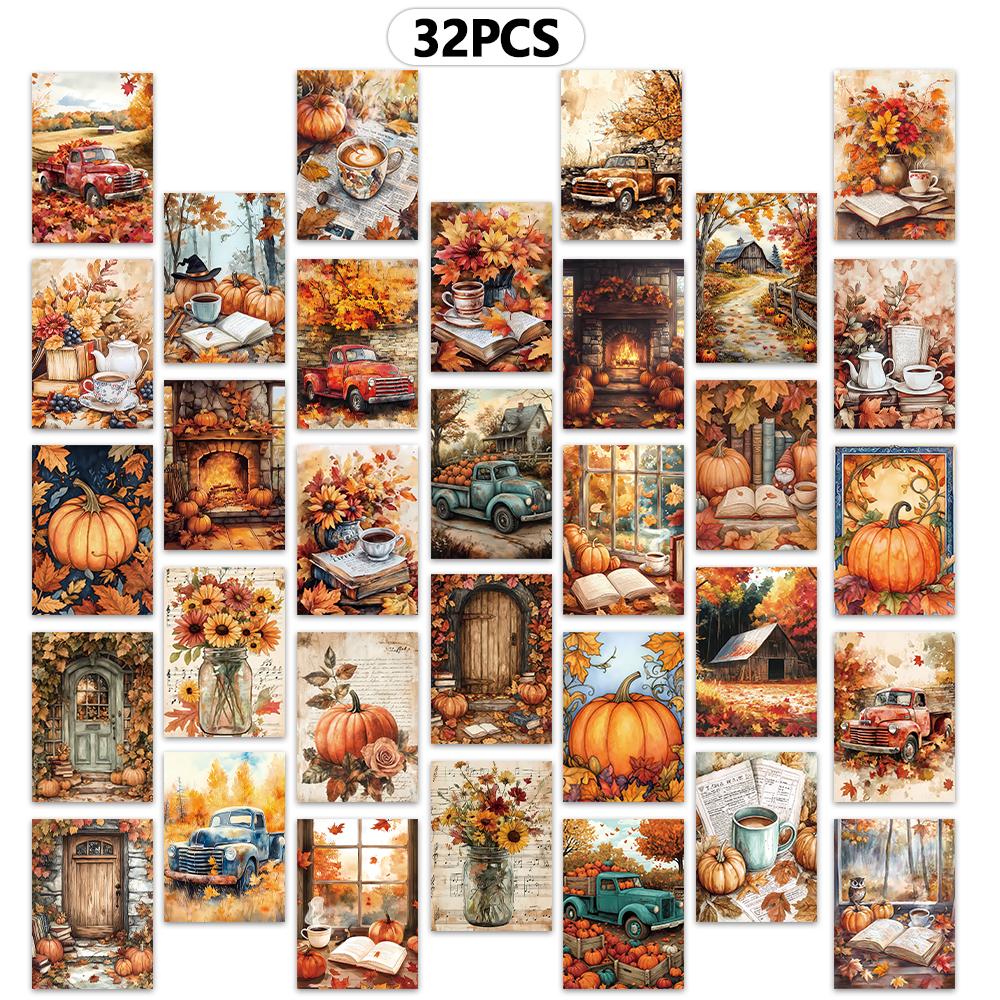 

32pcs, Autumn fairy tale postcards, Harvest season postcards, wall stickers, mailing cards, greeting cards, DIY postcards, d чистый