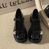Mary Jane Shoes for Women with Bow Black Woman Pumps Round Toe Medium Heels Genuine Mark Korean Style Wholesale Fashion Vacation