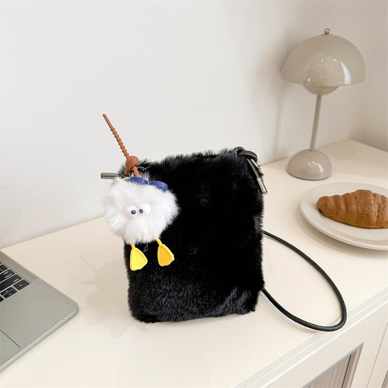 Autumn and Winter New Plush Change Messenger Bag Lipstick Mobile Phone Shoulder Card Bag Cute Fluff Bag
