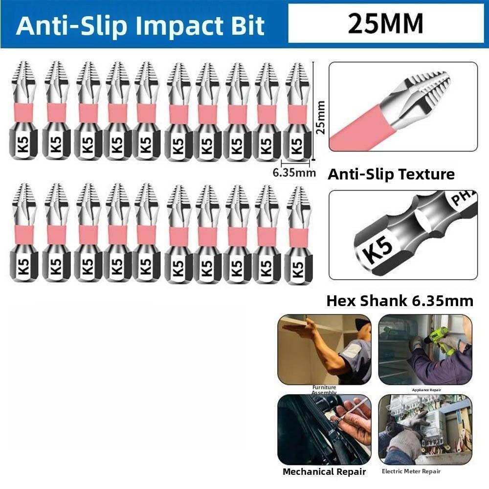 6/10pcs High Torque Batch Head Impact Resistant Ph2 Screwdriver Bit  Screw Driver Hand Tool