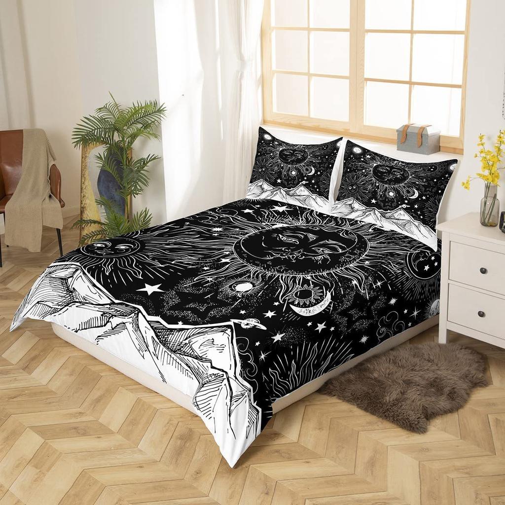 Galaxy Mountains Three-Piece Quilt Set Digital Printed Bedding Set Bohemian Bed Cover
