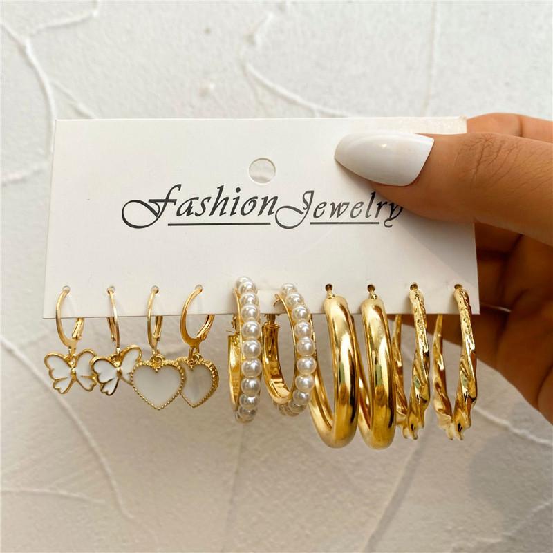 Modyle Vintage Pearl Butterfly Leopard Acrylic Earring Set For Women Girls Heart Earrings Elegant Wedding Party Jewellery