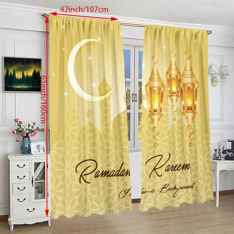 2 ks Ramadanová příznivá lucerna (Měsíc) Závěs s potiskem Ramadánu, polyesterový materiál, vhodný do ložnice, obývacího pokoje,