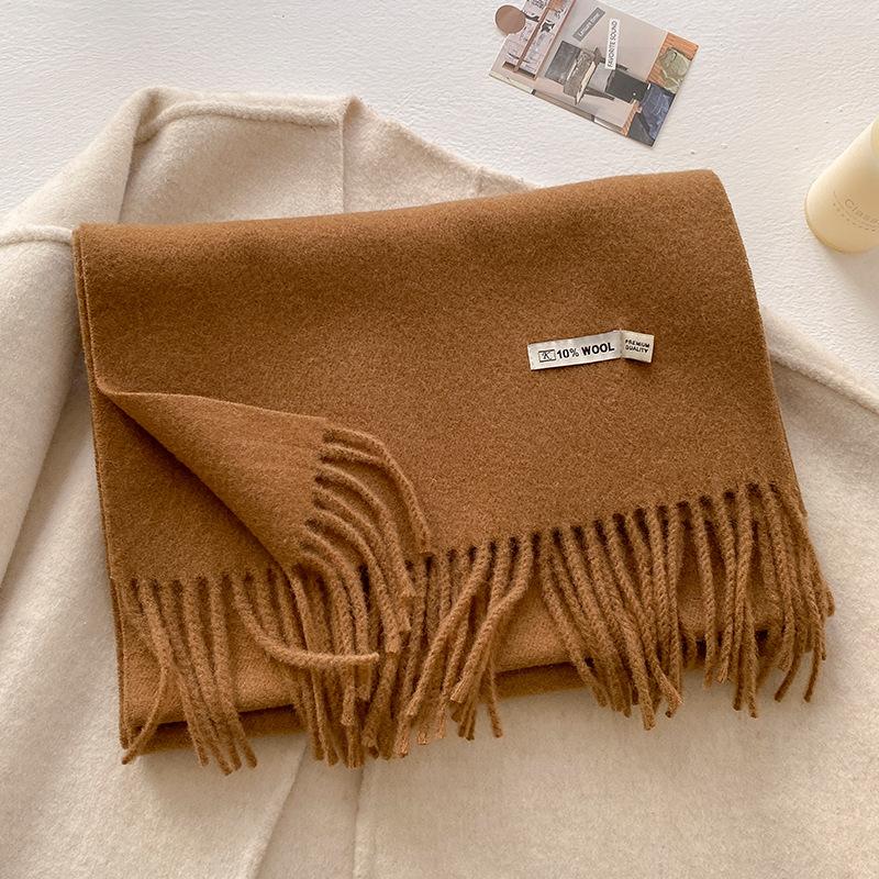 Winter Wool-Blend Scarf For Women Soft Solid Color Tassel Shawl Wrap Thick Warm Blanket Echarpe Bandana Female Scarves