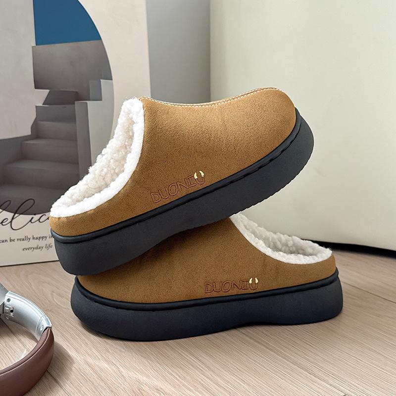 Fashion Fuzzy Fur Outdoor Winter Women's Slippers Indoor Comfort Anti-slip Soft Sole Resistant Men Casual Couple Cotton Shoes Snow Boots