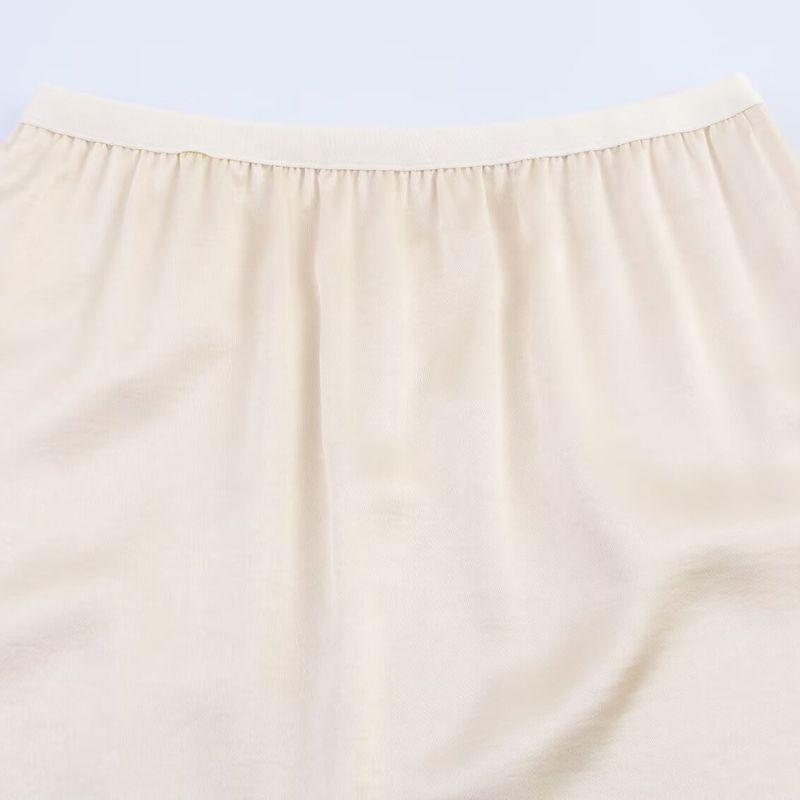 Kaslead New Women Clothes Western Style Carved Hole Embroidery Flower Acetate Satin Split Elastic Waist Skirt