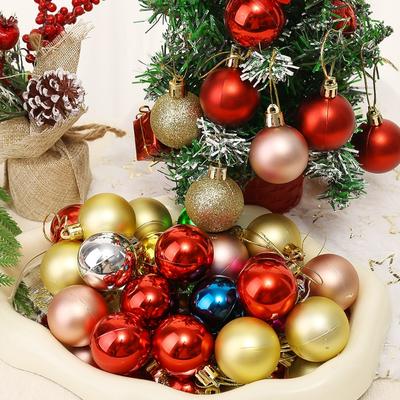 24Pcs Christmas Decorative Ball Xmas Tree Pendant 4cm Gold Sticky Pink Colorful Ball Holiday Home Party Scene Hanging Decoration