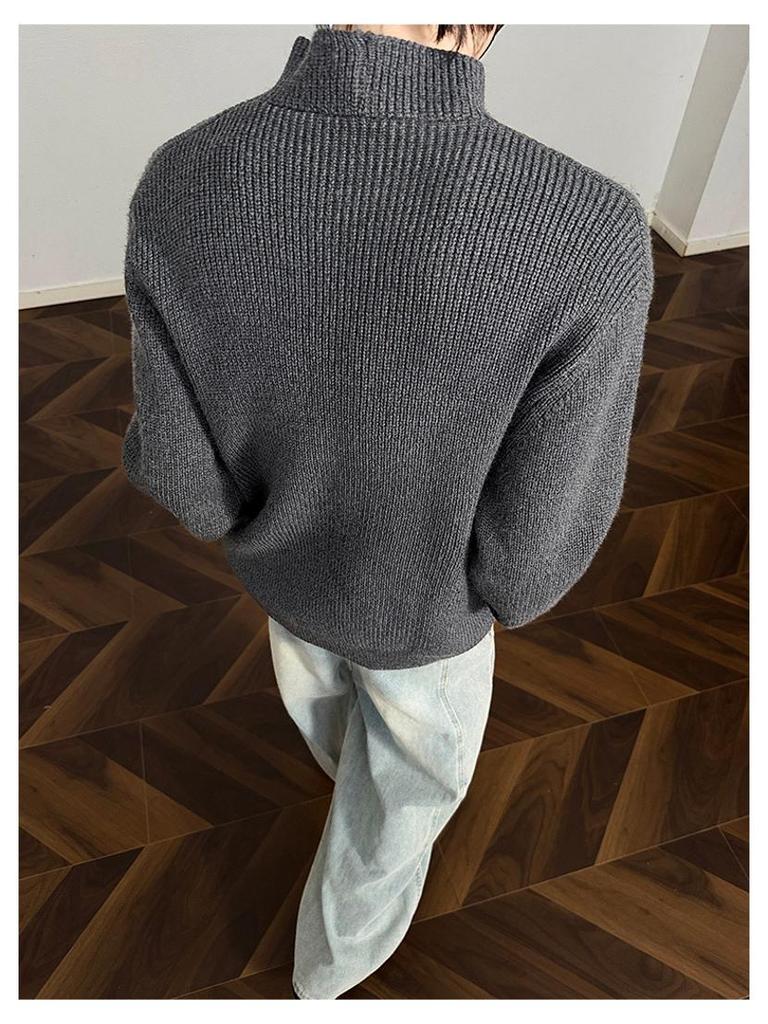 Hoge Hals Trui voor Mannen in Koreaanse Stijl met Onregelmatig Knopenontwerp - Trendy, Cool, Casual Gebreide Top