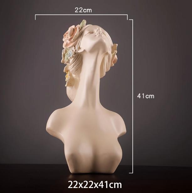 Flower Head Girl Sculpture Resin Figure Decoration Home Livingroom Table Figurines Accessories Art Hotel Desk Statue Ornaments