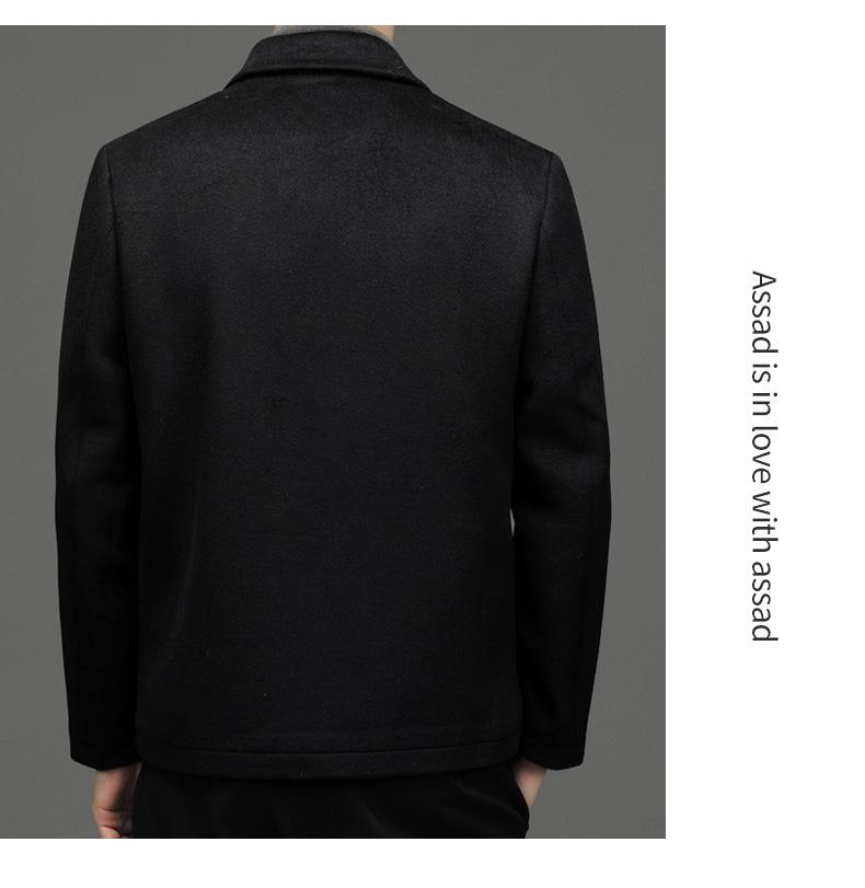 Pánský nový podzimní a zimní ležérní vlněný kabát s klopami