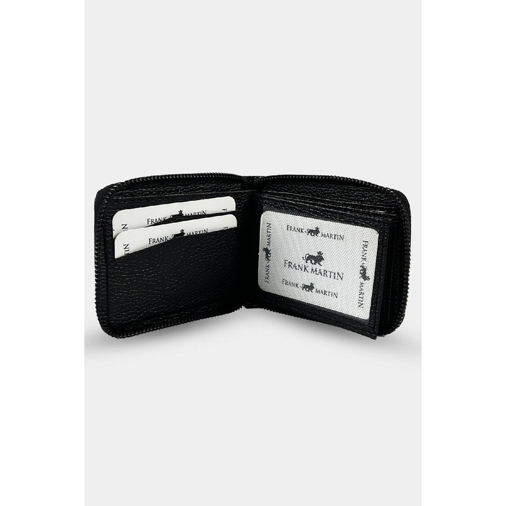 Stilvolles schwarzes Kartenetui aus Leder mit originellem Geldfach mit Reißverschluss und Geschenkbox