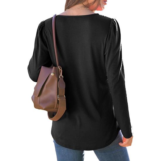 Spring and Autumn Striped Solid Color Round Neck Long Sleeve Casual T-shirt Fashion Women's Top