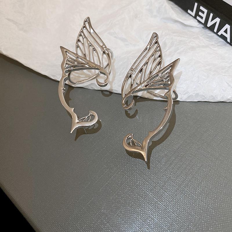 Punk Butterfly Elf Ear Clip Luxurious No Ear Hole Ear Bone Clip Metal Wing Ear Cuff Piercing Earrings For Women Jewelry