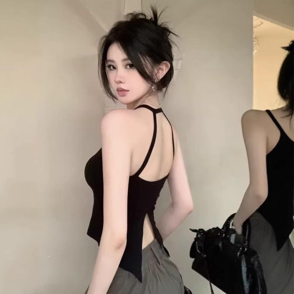Sexy Pure Desire Neck Beauty Back Suspender Sleeveless Off-the-shoulder Vest Top Women's T Summer Slim-fit Navel Base Women's T Tide