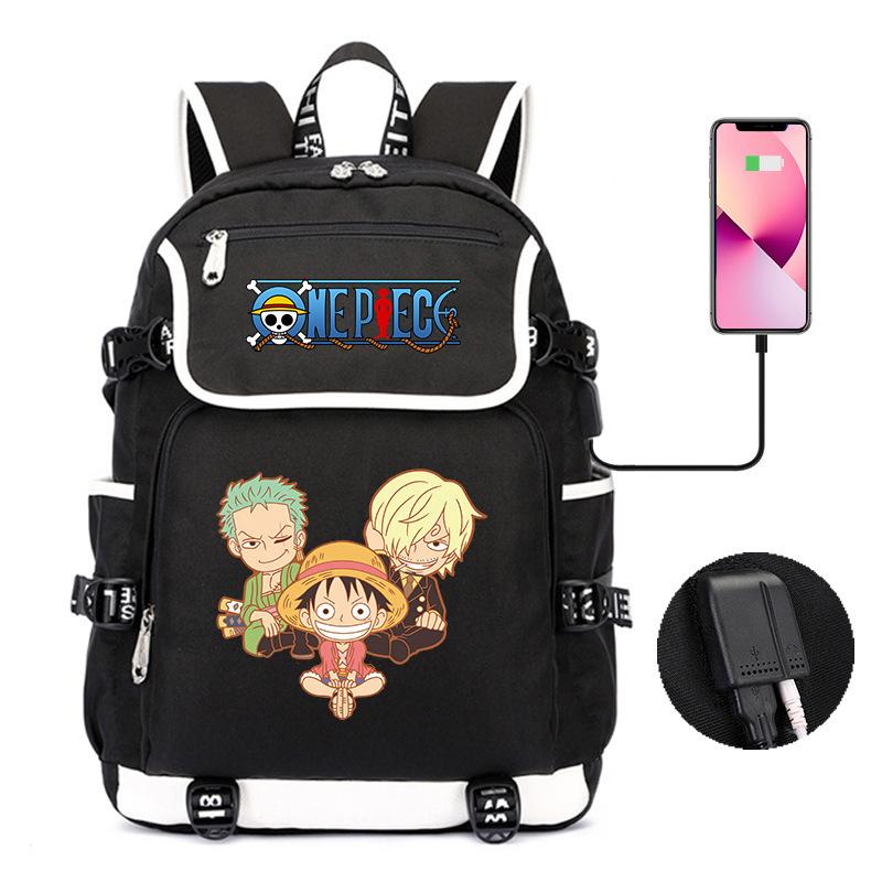 Mochila Padrão Desenho Animado Japonês Peça Única Grande Capacidade Bolsa de Estudante Bolsa para Computador USB Bolsa de Viagem