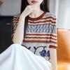 Women Knit T-shirt MODERN NEW SAGA Summer Knitted Shirt Short Sleeve Tees O-neck Patchwork Pullover Knit Tops