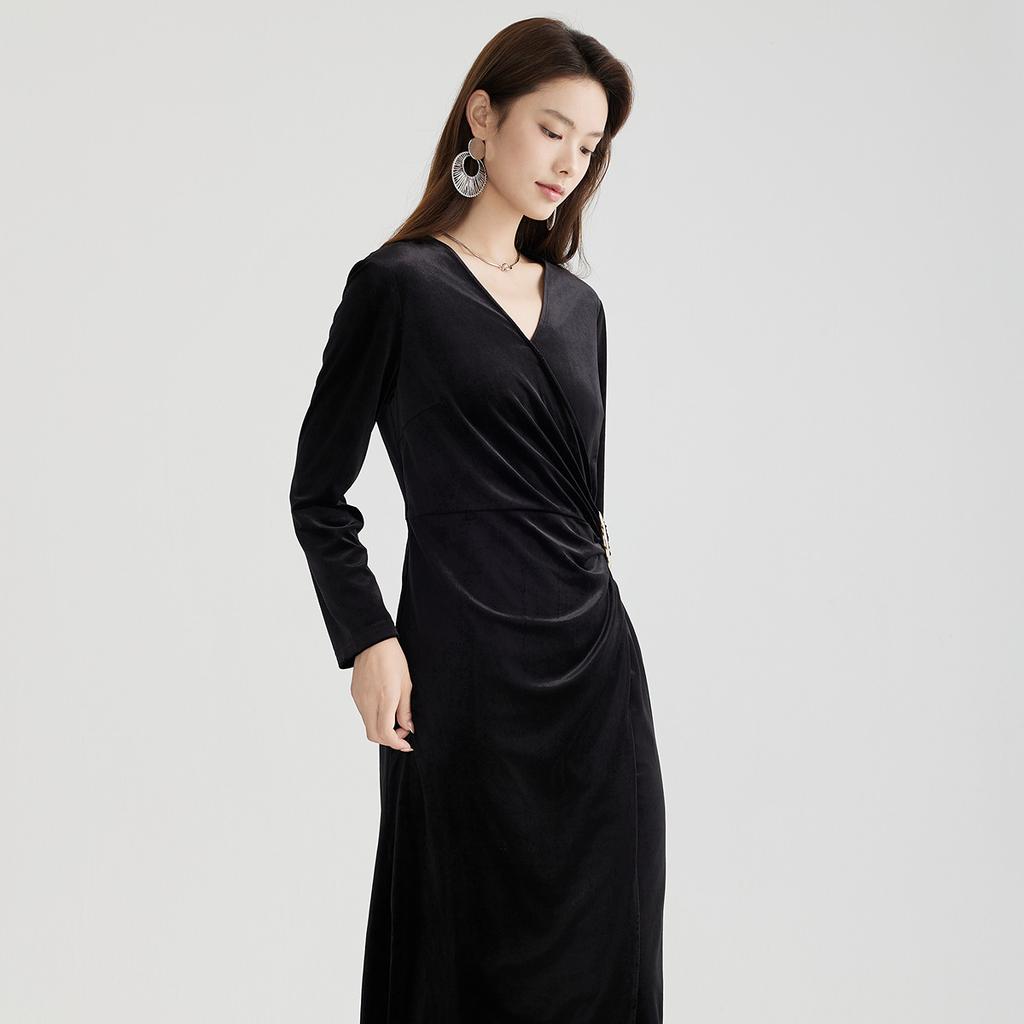 Design Sense Black Velvet V-Neck Dress