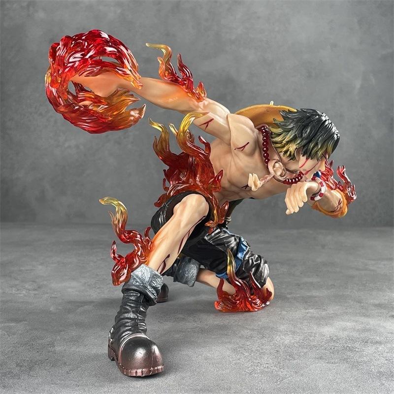 Battle Damaged Ace One Piece Anime Figure Model Display PT Flame Emperor Fire Punch Ace Collectible Toy Action Figure