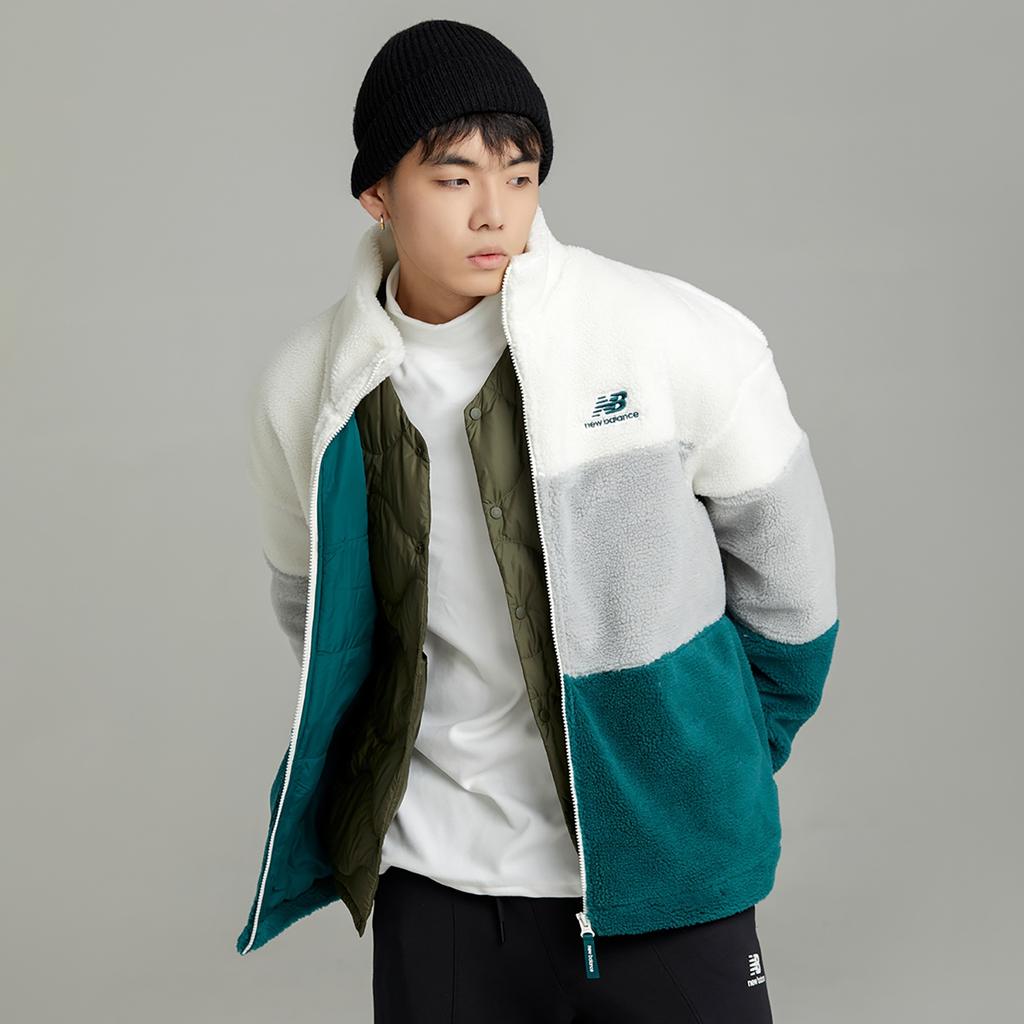 New Balance Plus Colorblock Patch Detail Zip Up Teddy Jacket Asia Sizing 'White Grey Green' Unisex 6DC44823-HT