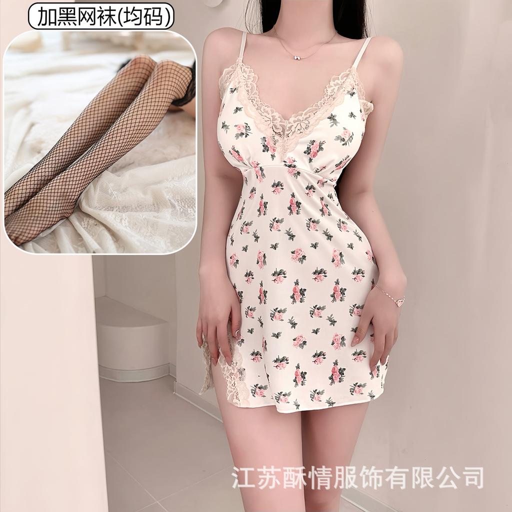 Crispy love bag chest lace pad pure hip suspender pajamas smashed flower sexy small chest pajamas color fresh wind short skirt