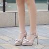 Spring and summer new bow pointed high heels women's thin heels shallow mouth socialite fairy word with sandals