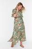 Women's Style Plus Size Green Floral Woven Slit Shirt Dress