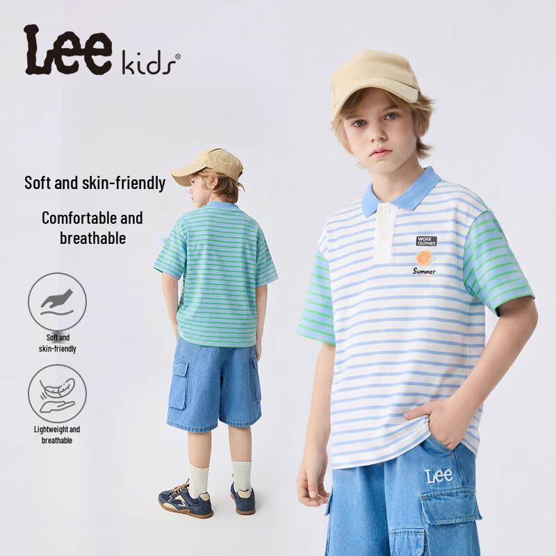 Lee Kids  Striped Colorblock Raglan Short Sleeve Polo Shirt for Boys 160