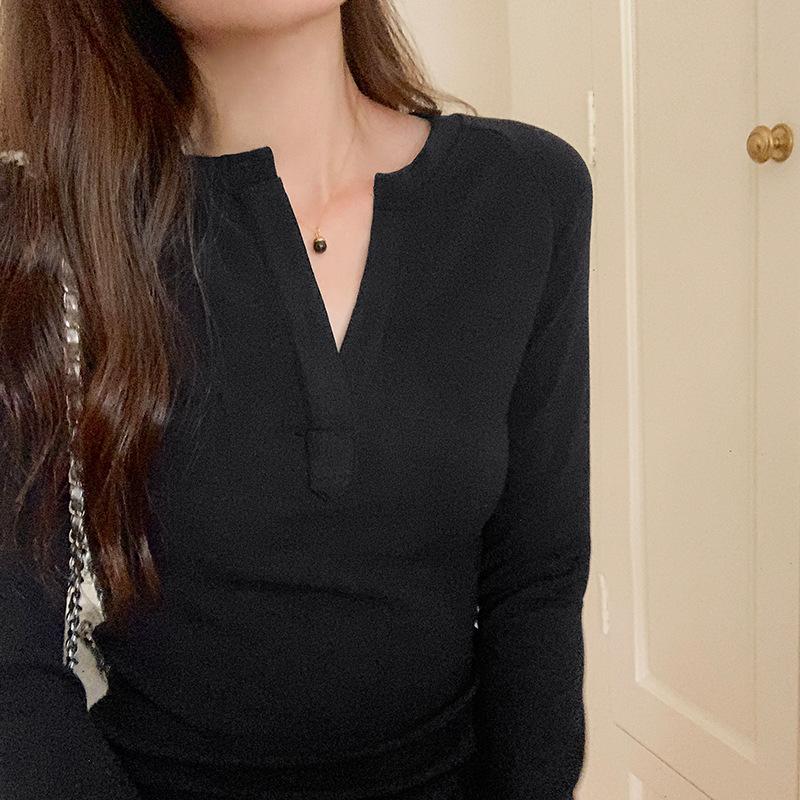 

Белый внутри с базовой рубашкой женский ранней осени новый приталенный лонгслив дизайн нишевый топ XL