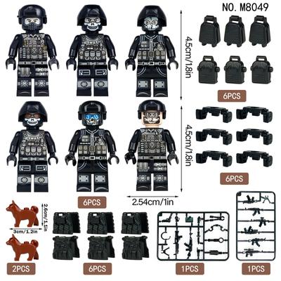 6gab Ghost Special Team Black Human Combat mazo daļiņu darbības figūra būvbloka rotaļlieta M8049