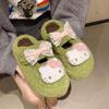 Cute Cartoon Hello Kitty Fluffy Slippers Women's Thick Bottom Heightening One-word Slippers Comfortable Outer Wear 2025 Autumn and Winter New Models